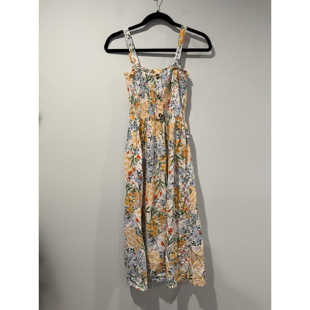 Liberty Love Midi Dress Womens XS Coastal Floral Smocked Cottage Flowy Preppy